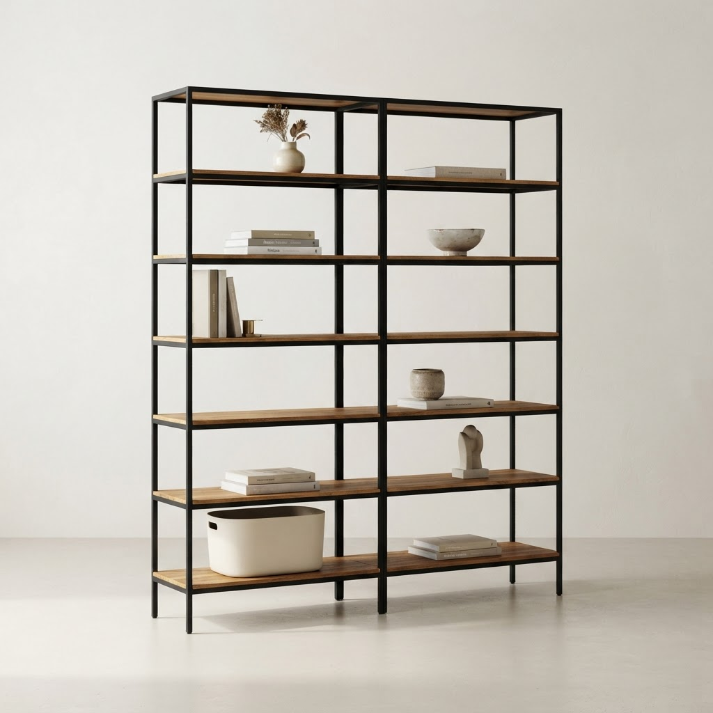 Estantería Modular de madera y acero negro